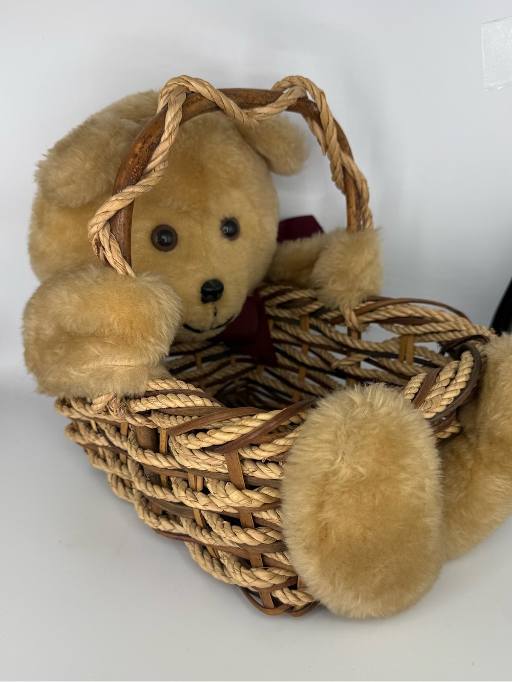 Bear Plush Basket Interwoven Nursery 90’s Country Kitchen Amish Brown